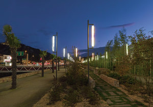 Eclairage public résidentiel LED, poteau mat éclairage, lampadaire extérieur, Port de Cherbourg France luminaire